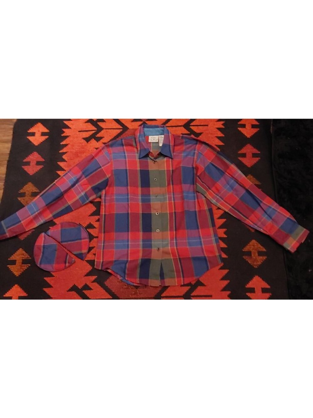 Vintage Koret City Blues Plaid Button-Up Shirt Petites Size P Multicolor Cotton